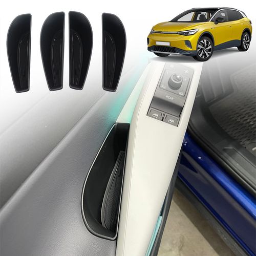 AOSKonology Compatible with 2021-2025 VW ID.4 Interior Accessories, ID.4 Door Side Storage Box Handle Armrest Tray Organizer (Front & Rear Door) Set of 4