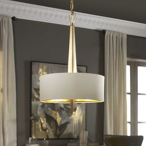 OBELISKA MODERN ART DECO PENDANT LIGHT CHANDELIER FABRIC SHADE 3 LIGHT UTTERMOST