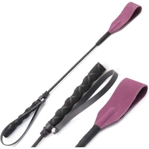 18" Real Riding Crop for Horses | Purple English Equestrian with Genuine Leather Top | Premium Quality Equestrianism Crops