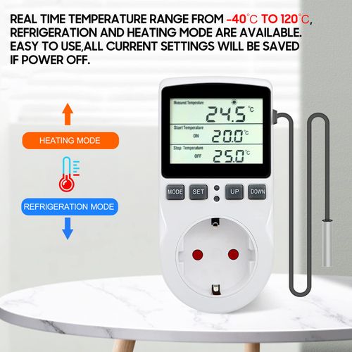 Weytoll Digital Temperature Controller Thermostat Timer Socket Heating Cooling 220 V Temperature Detector LCD Screen for Greenhouse, Aquarium, Terrarium, Reptiles, Sockets with Sensor Socket