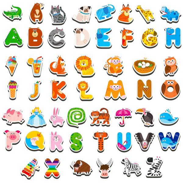 52 Magnetic Letters & Animals, Uppercase Letter Fridge Magnets Refrigerator Decors Alphabet Words Cognition Educational Learning Tool for Kids, Toddlers