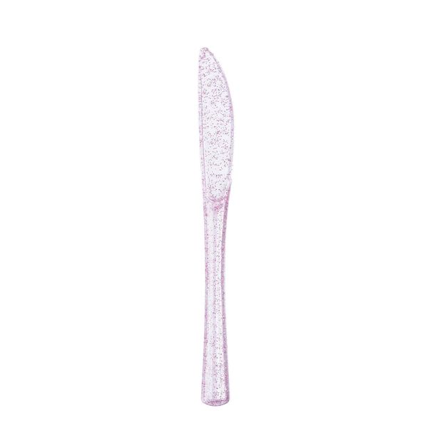 100 pcs Clear Blush Glittered Plastic Knives - Disposable Wedding Party Event Catering Tableware