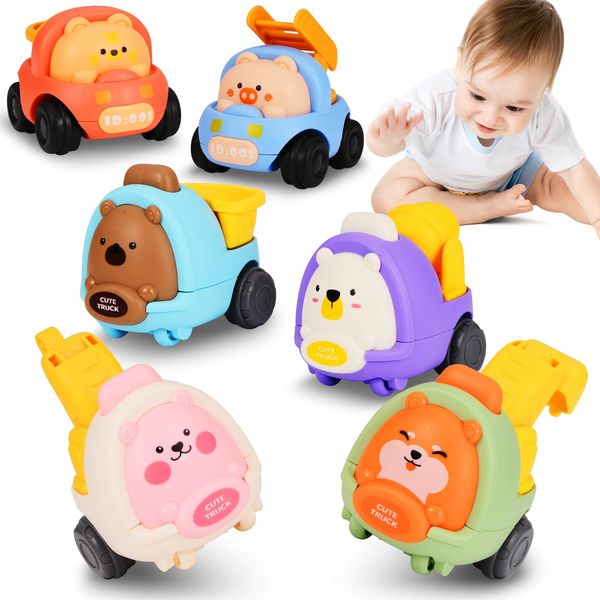 Baby Animal Pull Back and Go Truck Toys, Cars Toys for 1, 2, 3 Year Old Boys, Girls, Birthday Gifts for Toddlers, Preschools, Kids, Colorful 6 Pack