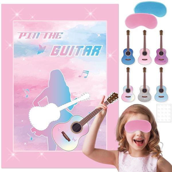 28PCS Popular Singer Party Decorations Pin The Guitar on The Music Super Star Party Game Singer Poster with Guitar Stickers for Pink Girls Boys Music Lovers Music Fans Birthday Party Favors Supplies