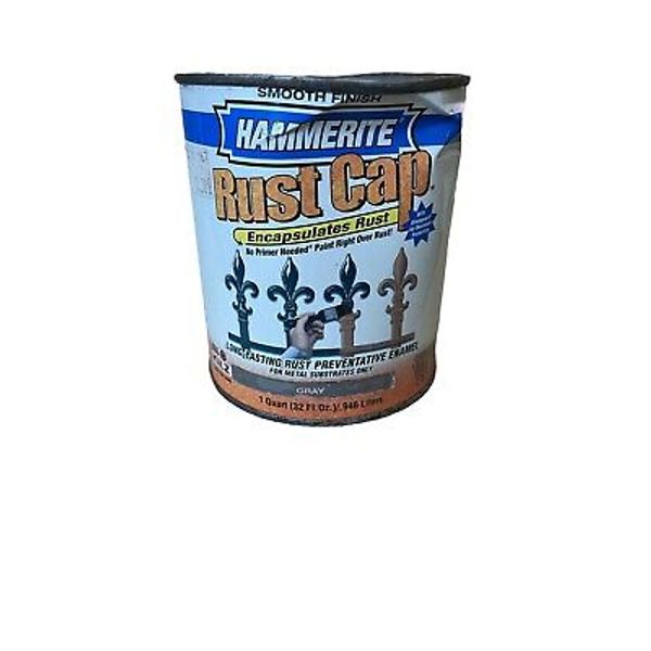 Hammerite Rust Cap ~ Smooth Gray Finish ~ Metal Paint & Primer ~ 1 Quart Can