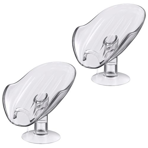 NPET Not Punched Self Draining Plastic Soap Dish Holder with Enlarged Suction Cup,Portable Soap Tray for Bathroom Shower, Kitchen Sink, Save Space and Soap (2, 2 Clear)
