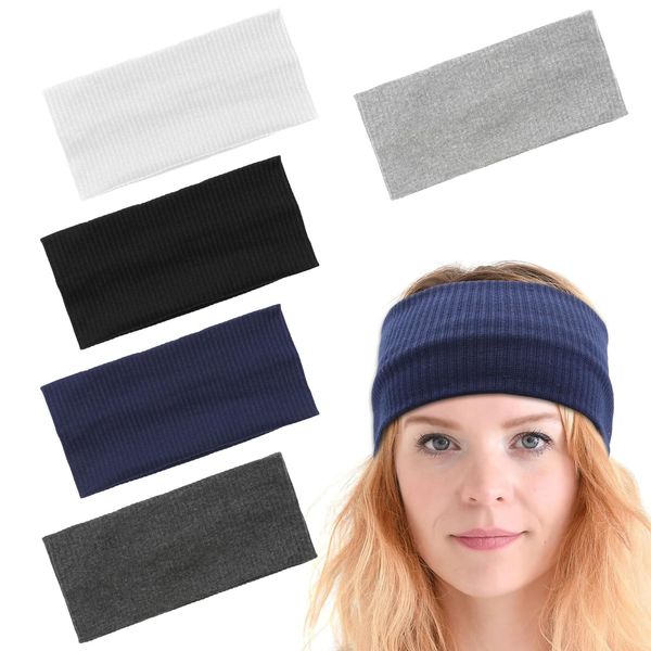 Scettar 5pcs Wide Headbands for Women, Elastic Running Headband 19.5 * 9CM,Cotton Stretchy Headband for Sports, Jersey Headband for Women Running/Yoga/Skincare/Sports