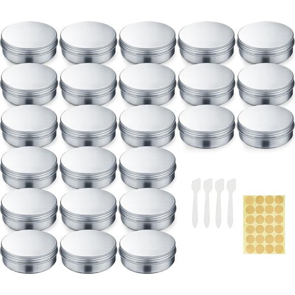 KOMUNJ Aluminium Empty Container Round Travel Cream Jar for Lip Balm Cosmetic Cream Samples Nail Art (Pack of 24, 20 ml)