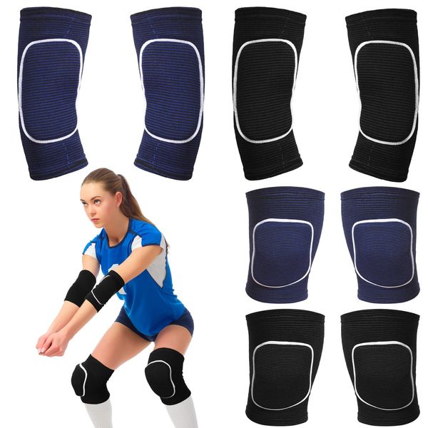 Sosation Volleyball Arm Sleeves Volleyball Knee Pads with Protection Pad, 2 Pairs Hitting Passing Forearm Sleeves 2 Pairs Soft Kneepads Compression Volleyball Gear for Youth Training (Black Blue)