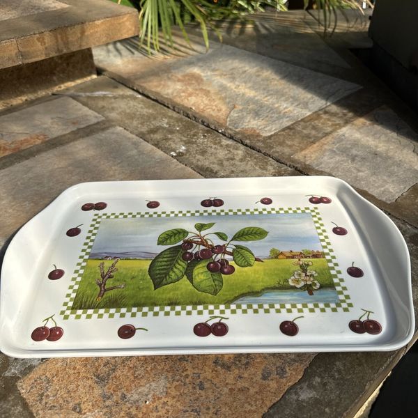 Home Essentials and Beyond Melamine Plastic Serving Tray with Cherries