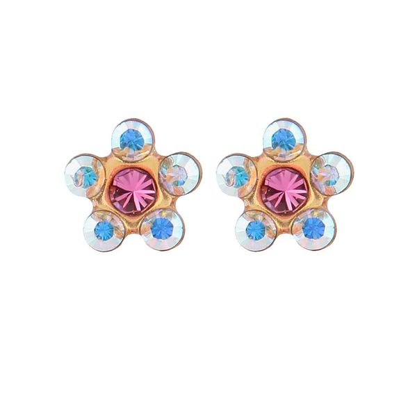 STUDEX Tiny Tips Stud Earrings Gold Plated AB and Rose Crystal Daisy Gold Plated Earrings Hypoallergenic for Little Ears