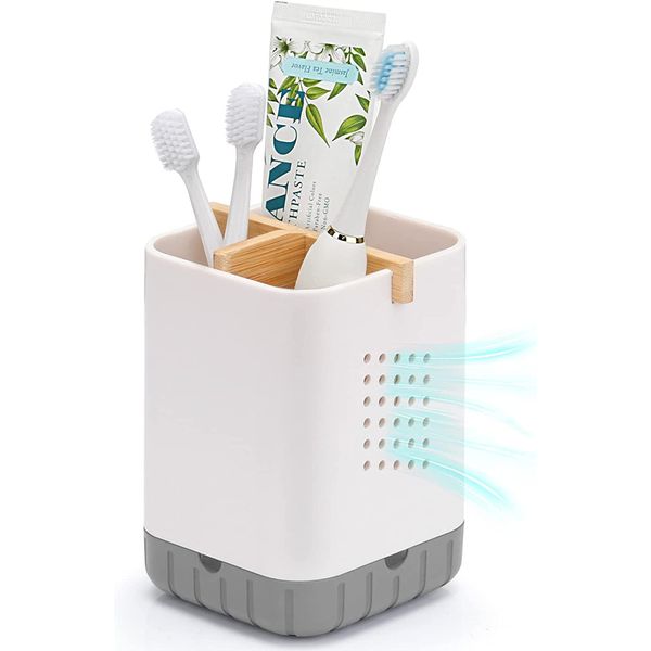 Toothbrush and Toothpaste Holder with Bamboo Divider for Bathroom Countertop Org