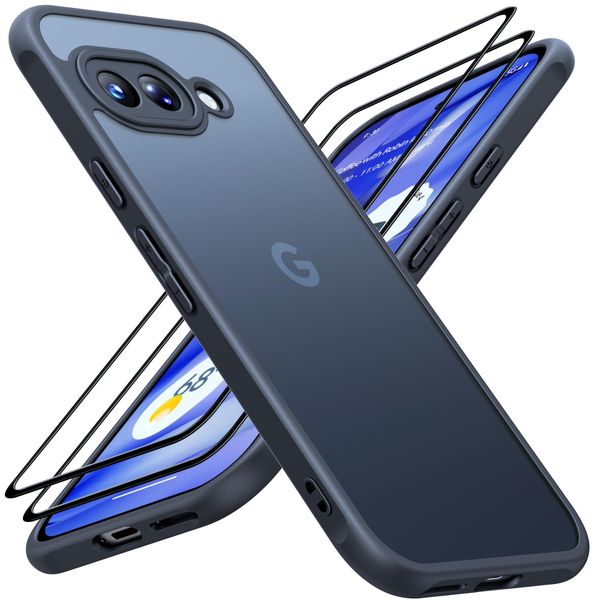 JAME for Google Pixel 9A Case, Slim Fit Pixel 9A Case with [2 Pack] Screen Protectors Translucent Matte Shockproof Protective Case for Google 9a, Black