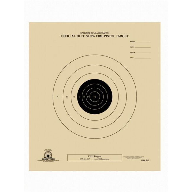 50 Feet Slow Fire Pistol Target Official NRA Target B-2 (Black, 100)