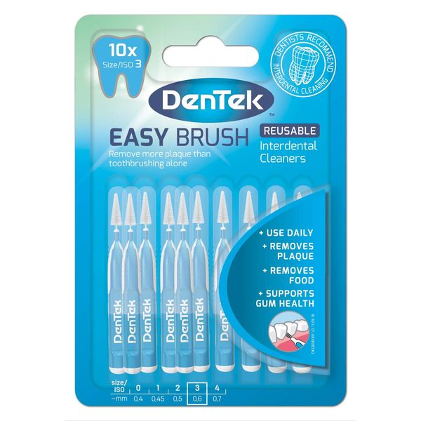 DenTek Easy Brush ISO3/0.6mm Interdental Brushes - For Removing Food and Plaque Between Teeth - Pack of 10