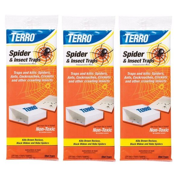 3 ~ Terro Spider & Insect Traps Non-Toxic 4 pk Glue Traps Use Flat Or Folded