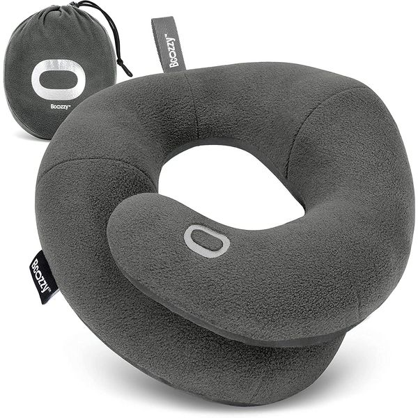 BCOZZY Double Support Neck Pillow for Travel, 3 Ergonomic Ways Supporting The Neck, Head, and Chin When Sleeping Upright on Flights, Car, and Home, Comfortable Airplane Travel Pillow, X- Large, Gray