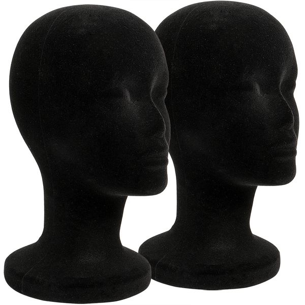 Foraineam 2 Pack Black Foam Mannequin Head, 12 Inch Female Manikin Foam Heads, Wig Holder Hats Glasses Headband Hairpieces Display Stand