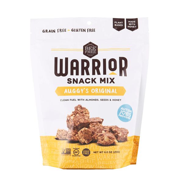 BeeFree Warrior Mix Gluten Free Granola - Chunky Granola Bites | Paleo Granola, Low Carb, Grain Free, Preservative Free, Oat Free | Granola for Yogurt, Low Calorie Snacks | Auggy’s Original Mix, 9 Ounce Bag