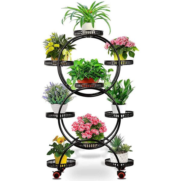 Plant Stand Flower Pot Holder Corner Rack Metal Shelf with Wheels Indoor Outdoor