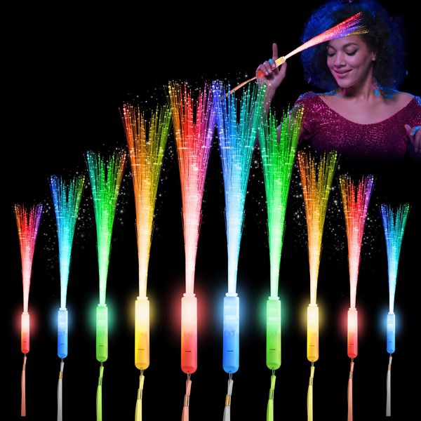 28 Pack Glow Fiber Optic Wands Sparkler Firework Sticks, LED Flashing Light Up Toy for Kids Adults, Glow in The Dark Party Favor Supplies Rave Magic Decoration Bulk Wedding Halloween Diwali Christmas