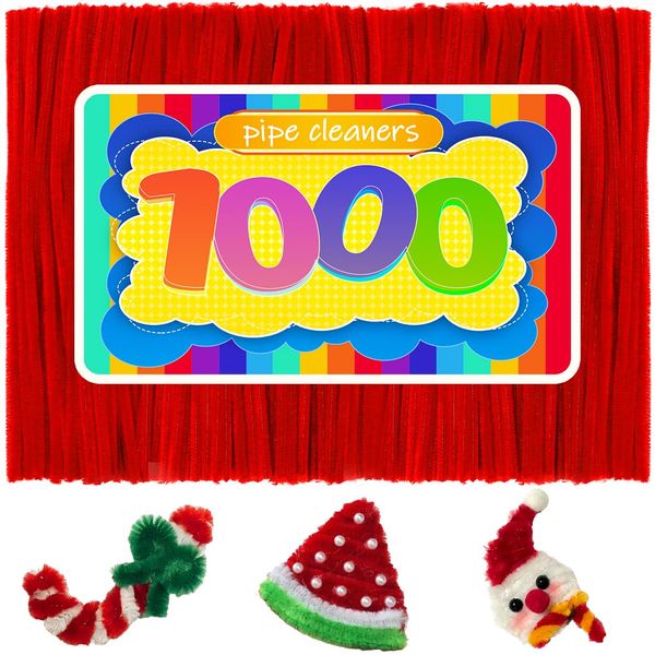 GAGANIU 1000pcs Pipe Cleaners, Pipe Cleaners for Crafts, Craft Supplies Multicolor Chenille Stems for Art&Craft Christmas DIY Projects(Red)