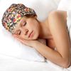 4 Pieces Satin Lined Sleep Cap Double Layer Silk Sleeping Bonnet Slouchy Beanie Slap Hat for Women Curly Hair (Orange, Blue Leaves, Orange Grid, Black Spiral)