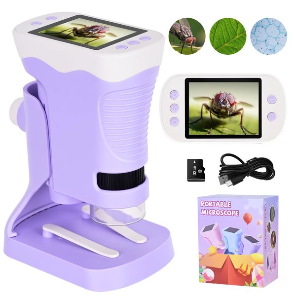 Microscope for Kids,1000X Mini Kids Microscope with 2.4 HD Screen, Gifts for 4 5 6 7 8 Year Old Girls, Portable Educational Science Toys for Ages 3 4 5 6 7 Girls Outdoor with 32GB Memory Card