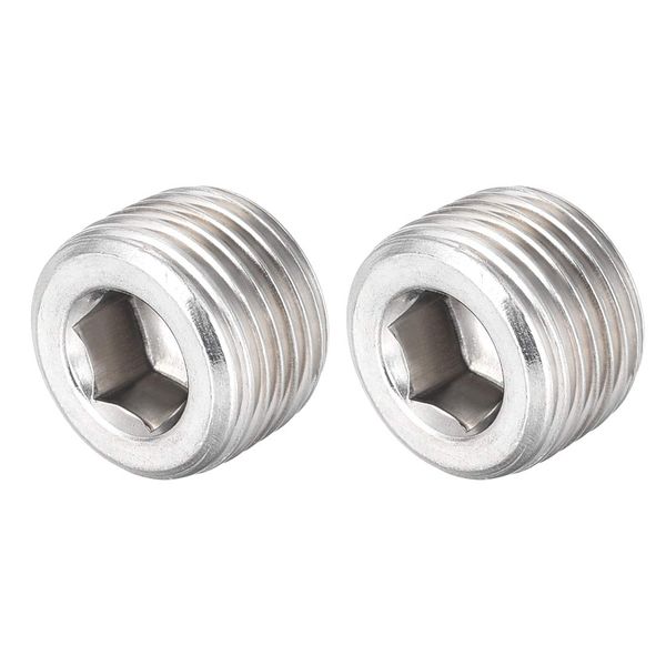 uxcell Hex Countersunk Plug Stainless Steel Pipe Fitting NPT Male Thread Socket Pipe Adapter Connector 1/2NPT, 2pcs