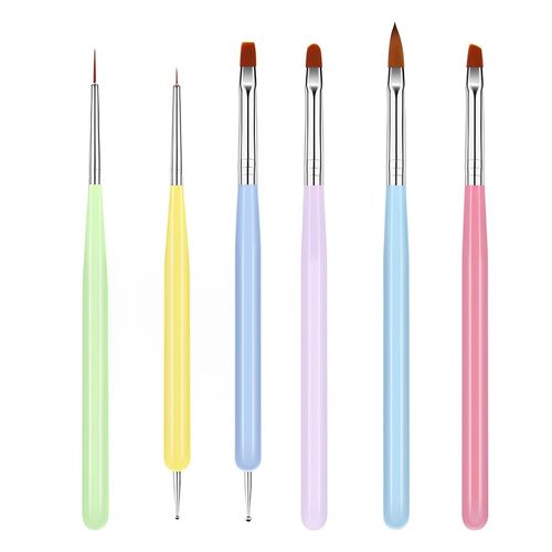 SGERUFZ 6 Pezzi per Unghie, Pennelli Unghie Gel Professionali, Spazzola di Arte del Chiodo per Nail Art Design, Penna per Unghie con Manico Colorato, Set per Nail Art, Pennello per Smalto