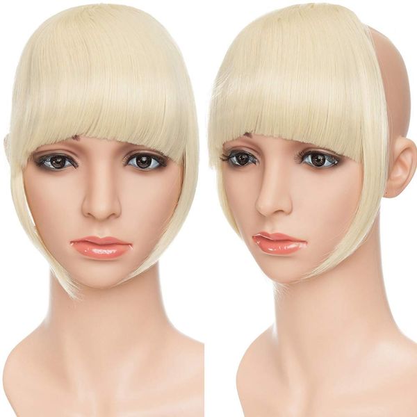 Synthetic Fringe Hair Bang Fringe One Piece Hair Extensions Clip In Hairpieces, Bleach Blonde, Clip In On Straight Bangs