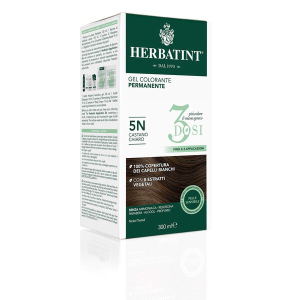 Herbatint Permanent Colour Gel 3 Cans 300ml - 5N Light Brown No Ammonia for Sensitive Skin 100% Coverage for White Hair with 8 Natural Organic Extracts
