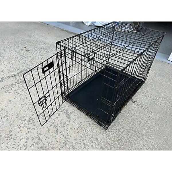 30" x 19" x 23" Folding Medium Wire Steel Dog Kennel Pet Cage Carrier w/ Pan