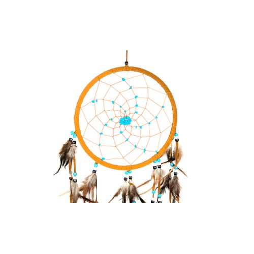 Dream Catcher Dreamcatcher - Brown Suede with Turquoise Details - Handmade, Large Size - 28" Long x 9" Diameter - OMA® Brand
