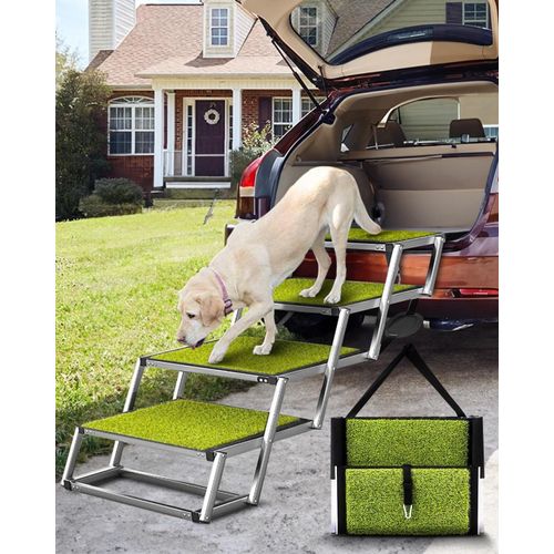 Foldable Dog Car Ramp for Large Dogs, 4 Steps Portable Large Dog Steps for Car T