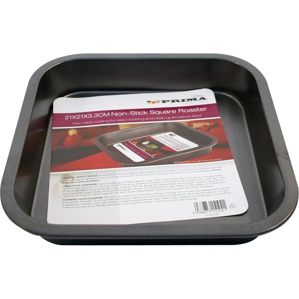 PRIMA Non-Stick Square Roaster 21x21x3.3cm, Carbon, Black, One Size