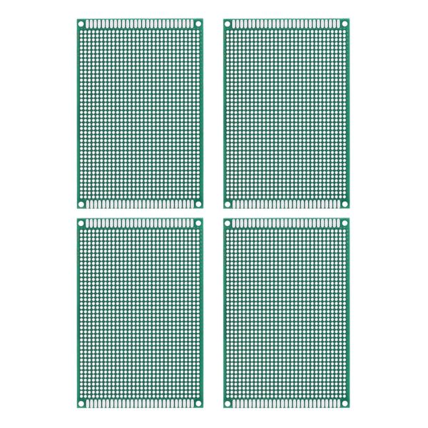 sourcing map PCB Board Double Sided Printed Circuit Prototyping Boards Plated Through Holes for DIY Soldering Electronic Projects, 80mmx120mm, Green Pack of 4