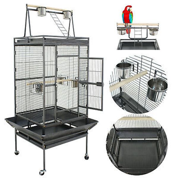 68" Large Bird Cage Parrot Chinchilla Finch Cage Cockatoo Pet House Wrought Iron