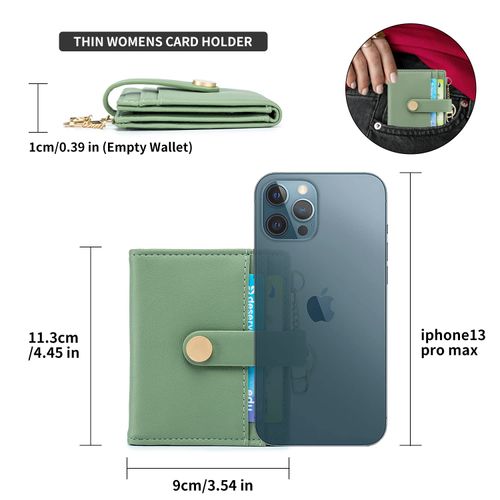 POIUGOYA Slim Wallet for Women, Leather Bifold RFID Blocking Credit Card Holder with Keychain, Zipper Coin Pocket & ID Window