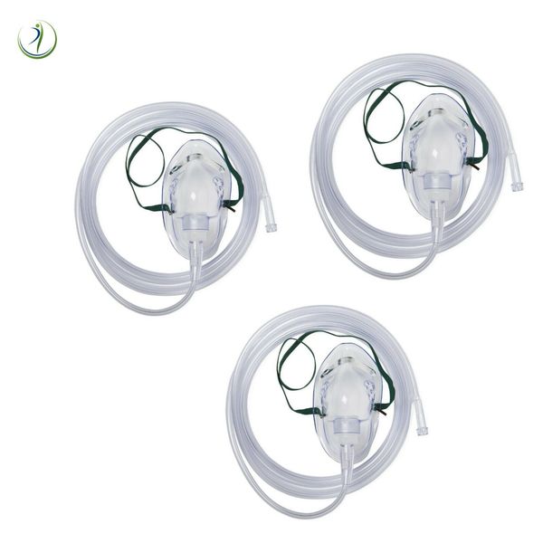 3X Oxygen Mask w/ 7' Tubing Adult Adjustable Nose Clip/Elastic Strap