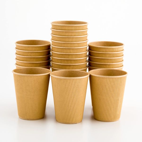 Restaurantware 12 Ounce Paper Coffee Cups 25 Ripple Disposable Paper Cups - Leakproof Recyclable Kraft Paper Hot Cups Insulated Matching Lids Sold Separately