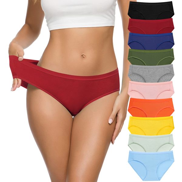 CULAYII Womens Bikini Panties, High-Cut Full Coverage Hip Lift Cotton Fiber Cool Underwear for Women - 10 Pack, L