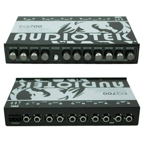Audiotek AT-EQ700 1/2 Din 7 Band Car Audio Equalizer EQ w/Front, Rear + Sub Output | Auxiliary Stereo RCA Input - 3 Stereo RCA Outputs - Front/Rear Fader, and Selection of Main