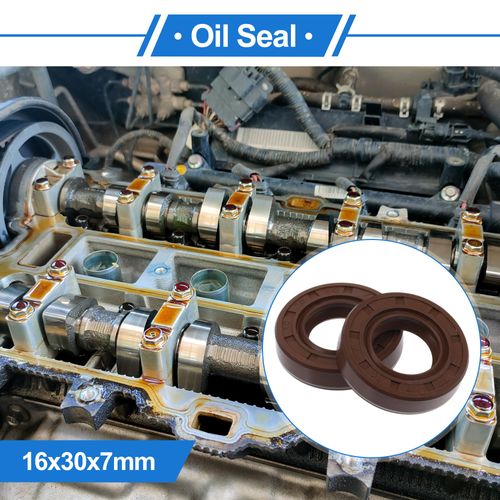 VekAuto Universal Oil Seal TC Double Lip W Steel Spring Seal Ring Rotary Shaft Seal 16x30x7mm High Pressure FKM Rubber Brown 2 Pcs