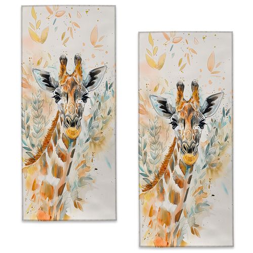 Bidesk Watercolor Giraffe Hand Towels, 2 Pack Microfiber Artistic Giraffe Towel Set for Kitchen Bath Spa Sport, 14.5"×28", Bathroom Absorbent Decoration Hand Towel for Hotel Gym Beach