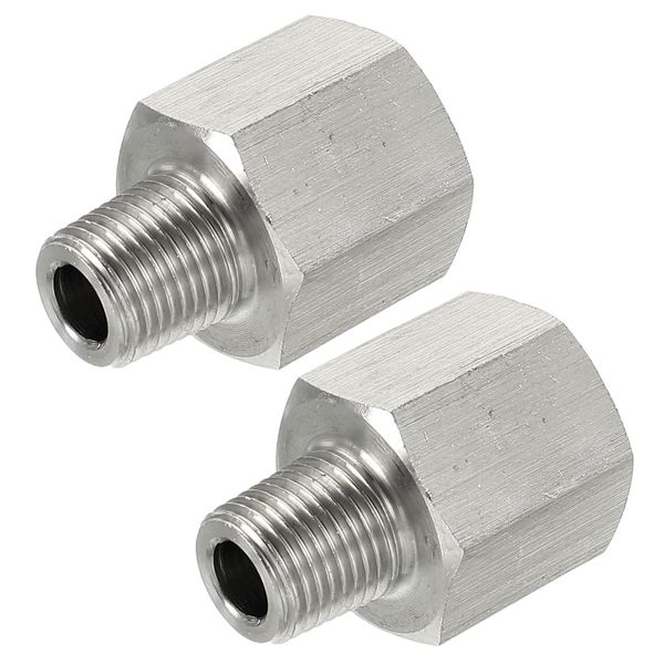 sourcing map Hex Bushing, 1/8 PT Male to 1/4 PT Female Stainless Steel Pipe Fitting Adapter, Pack of 2