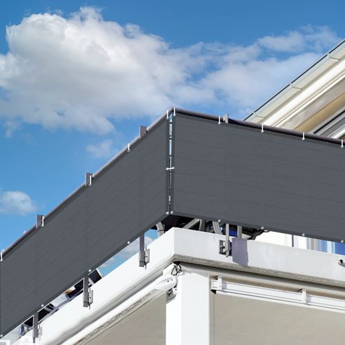 LOVE STORY Balcony Protect Privacy Screens Rectangle(PES) 0.75 x 3 m Charcoal Waterproof polyester for Outdoor Balcony Garden