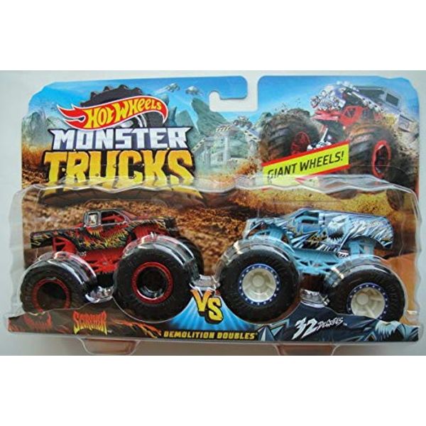 Hot Wheels MONSTER TRUCKS DEMOLITION DOUBLES SCORCHER VS 32 DEGREES GIANT WHEELS