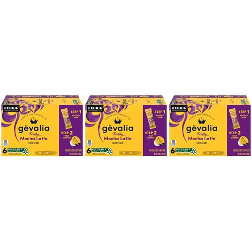 Gevalia, 2-Step K-Cup & Froth Packets, 6 Count, 5.6oz Box (Pack of 3) (Mocha Latte).