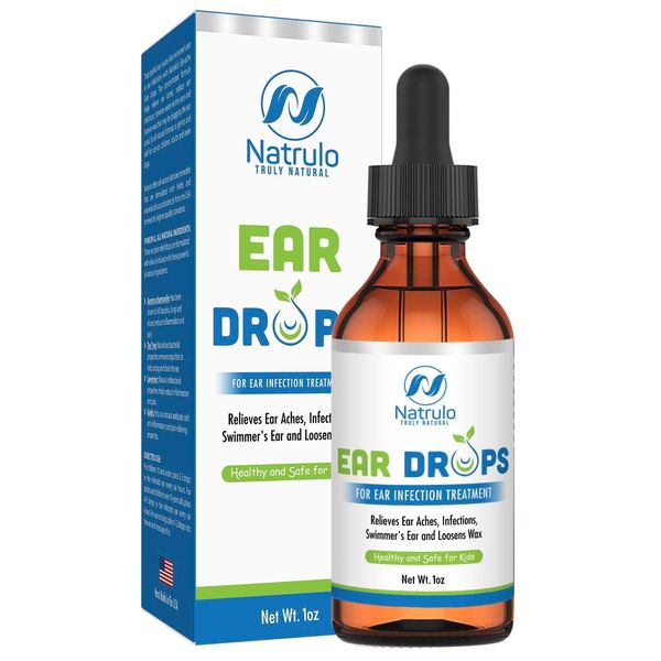 Natrulo Natural Ear Drops for Ear Infection - Homeopathic, Herbal Eardrops for Adults, Children & Pets - Relieves Ear Aches, Swimmer's Ear, Loosens Wax - Kids Safe Ear Oil, Made in USA